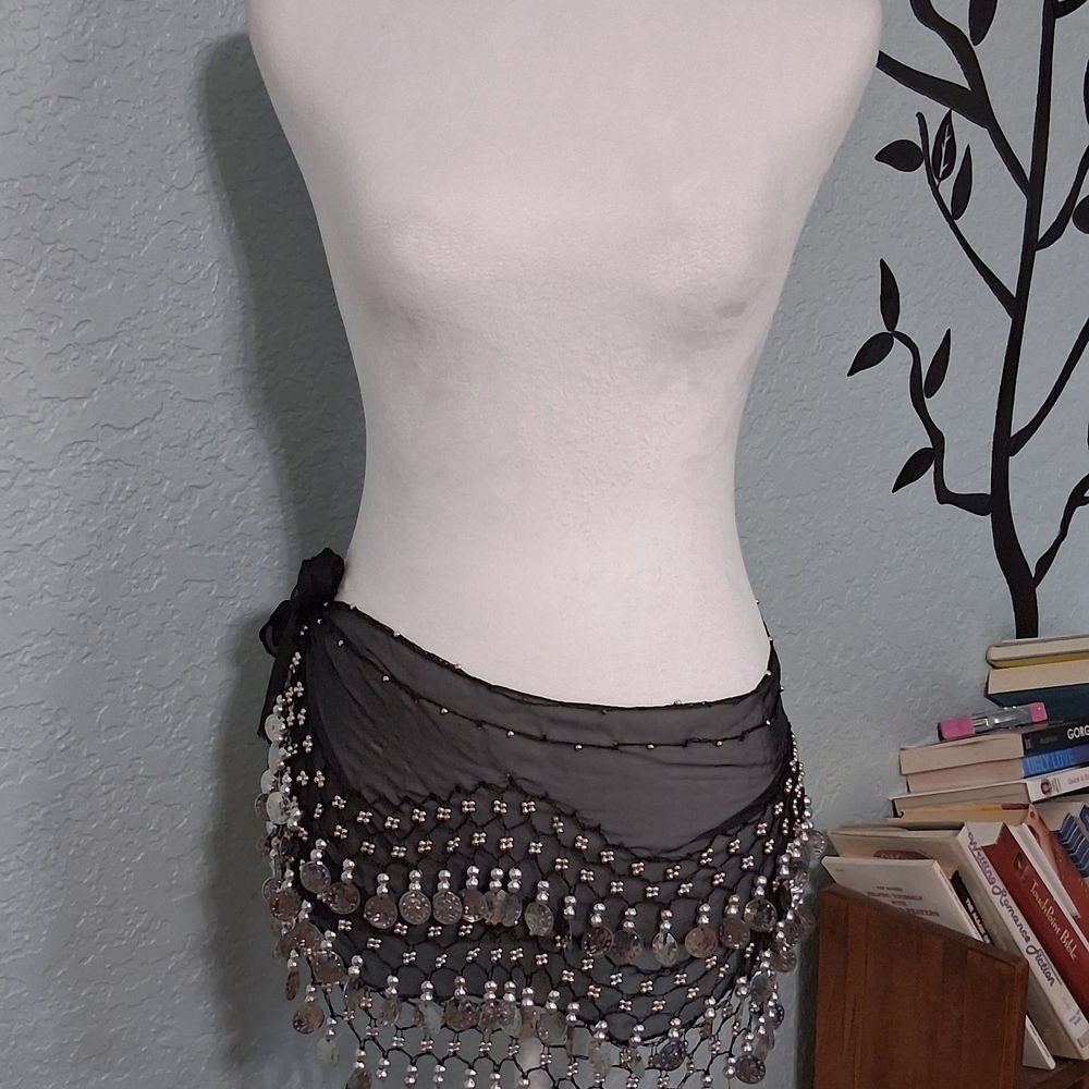 Black Beaded Belly Dance Scarf